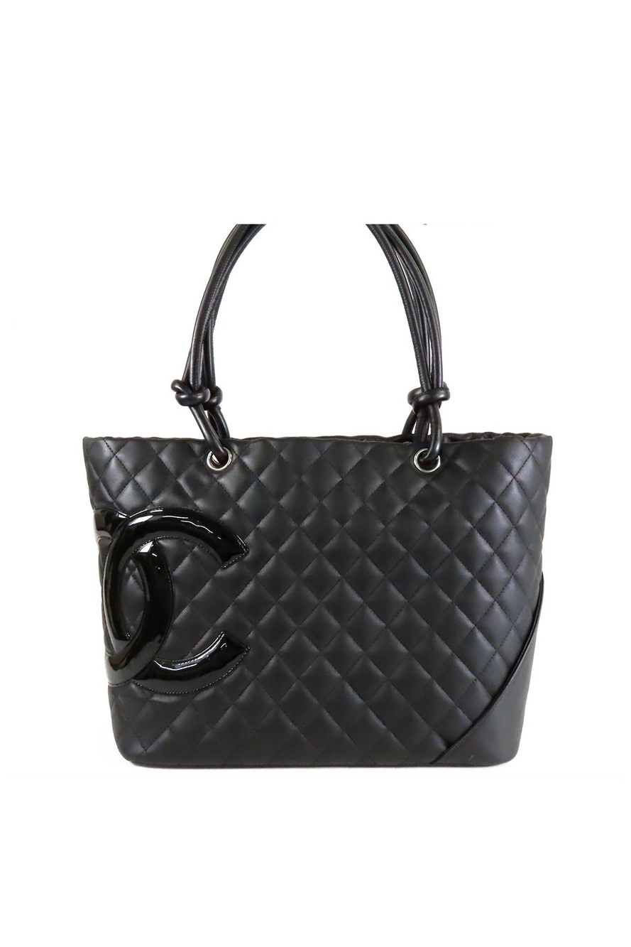 Chanel Cambon Line Tote Bag Large Black Pink Silver Lambskin